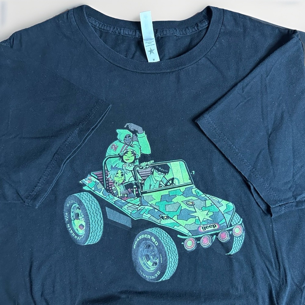 Gorillaz Band T-Shirt Mens Medium Black Camo Geep Rock Hip Hop Double Sided Y2K